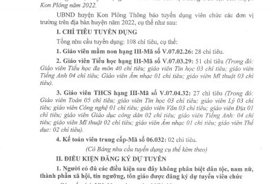 161/TB-UBND, ngày17/8/2022 của Ủy ban nhân dân huyện về việc thông báo tuyển dụng viên chức năm 2022